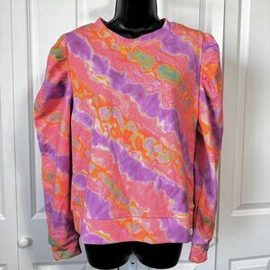 Kendall + Kylie Sweatshirt L Tie Dye Watercolor Crewneck Orange Pink
